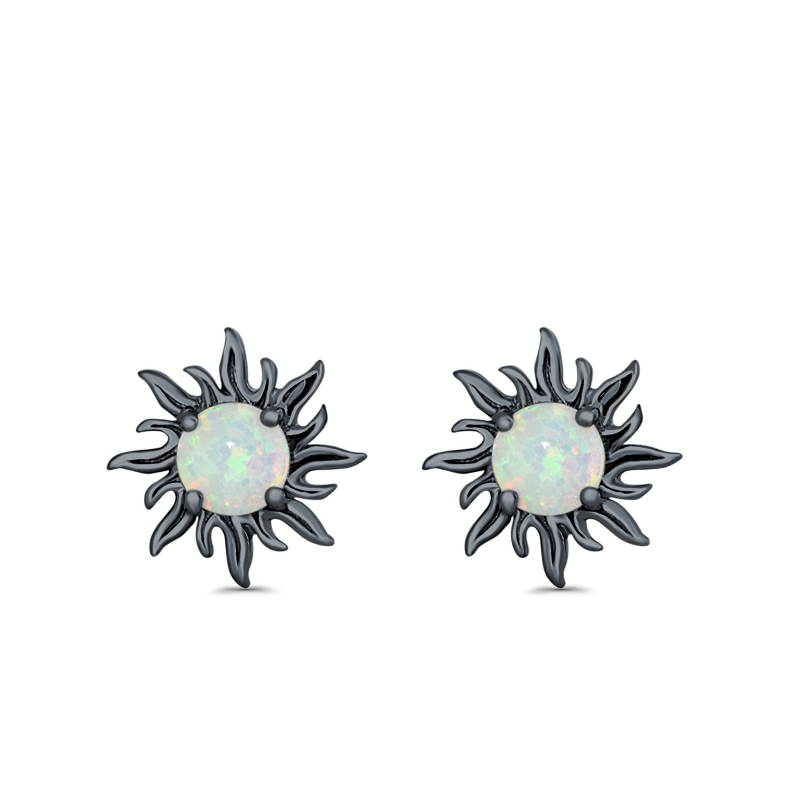 Sun Stud Earrings Lab Created Opal 925 Sterling Silver (14mm)