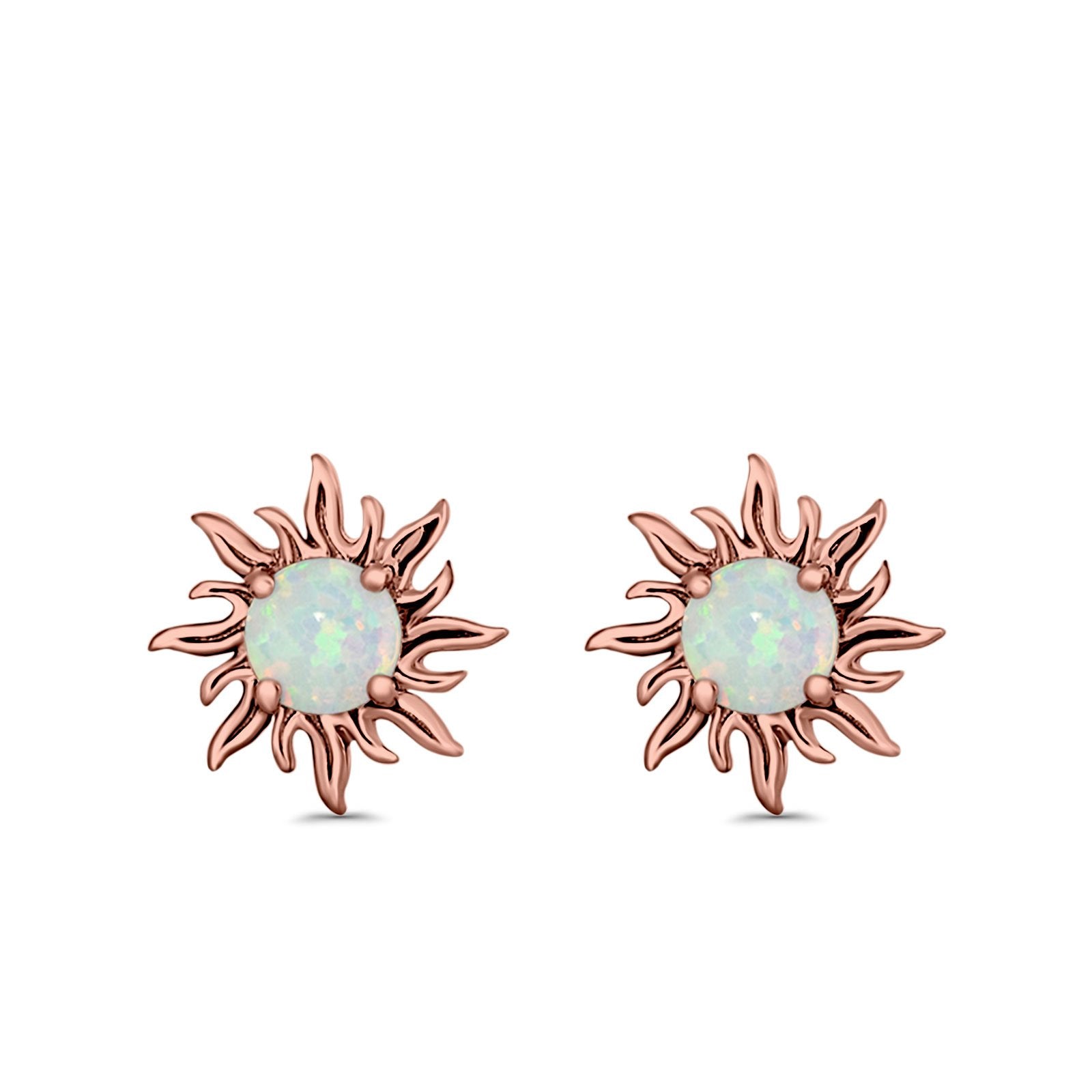 Sun Stud Earrings Lab Created Opal 925 Sterling Silver (14mm)