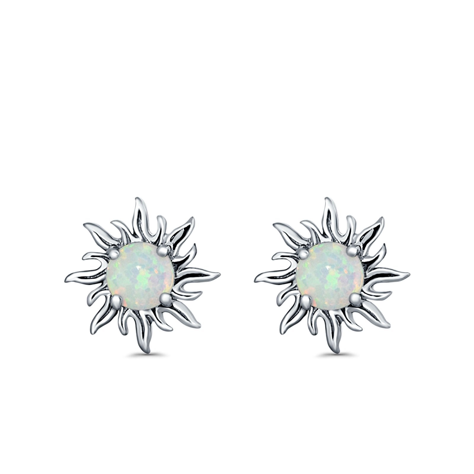 Sun Stud Earrings Lab Created Opal 925 Sterling Silver (14mm)