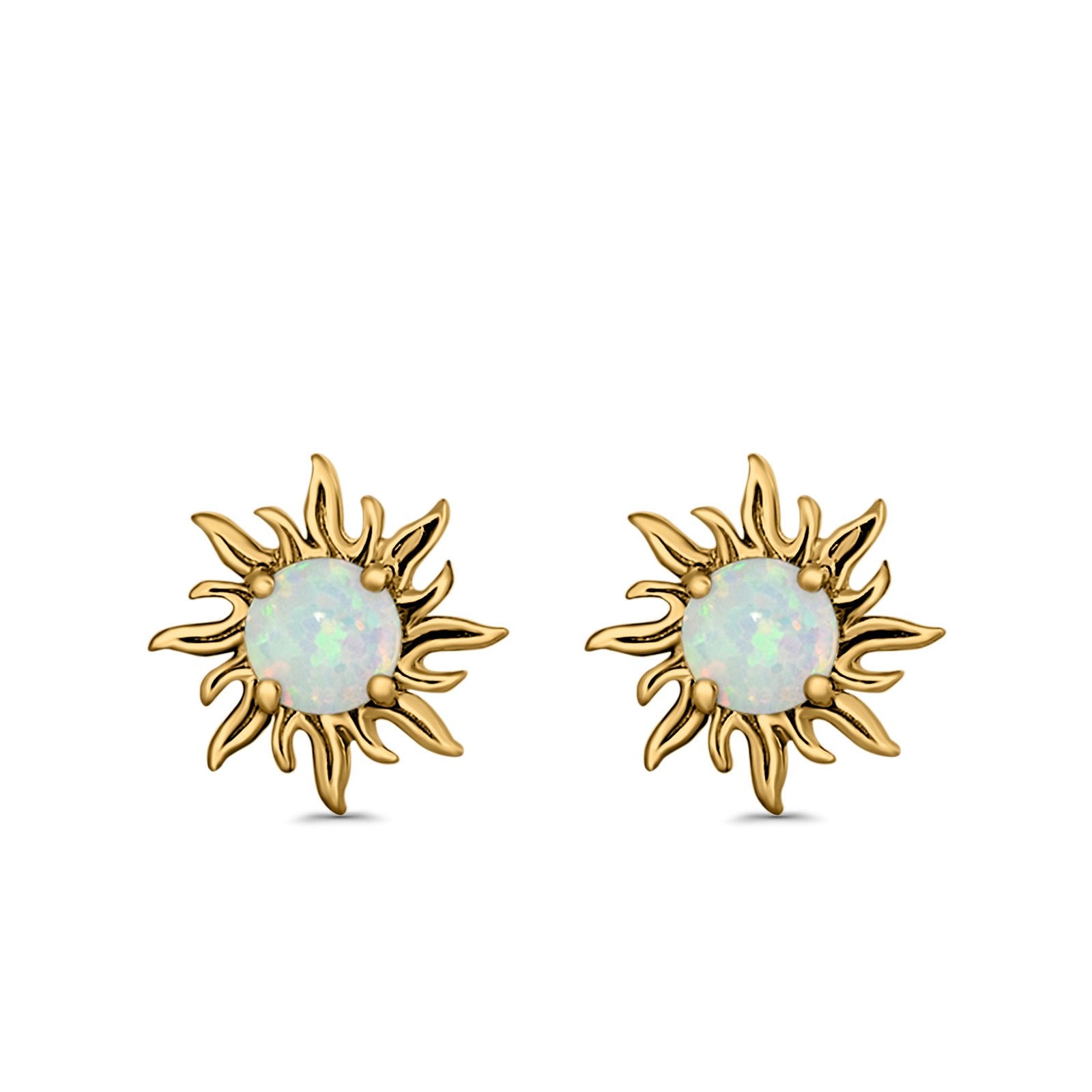 Sun Stud Earrings Lab Created Opal 925 Sterling Silver (14mm)
