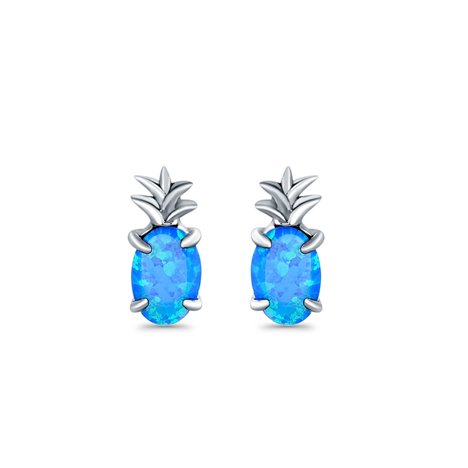 Pineapple Stud Earrings Lab Created Opal 925 Sterling Silver (15mm)