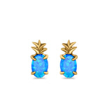 Pineapple Stud Earrings Lab Created Opal 925 Sterling Silver (15mm)