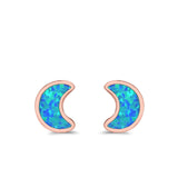 Moon Stud Earrings Lab Created Opal 925 Sterling Silver (14mm)