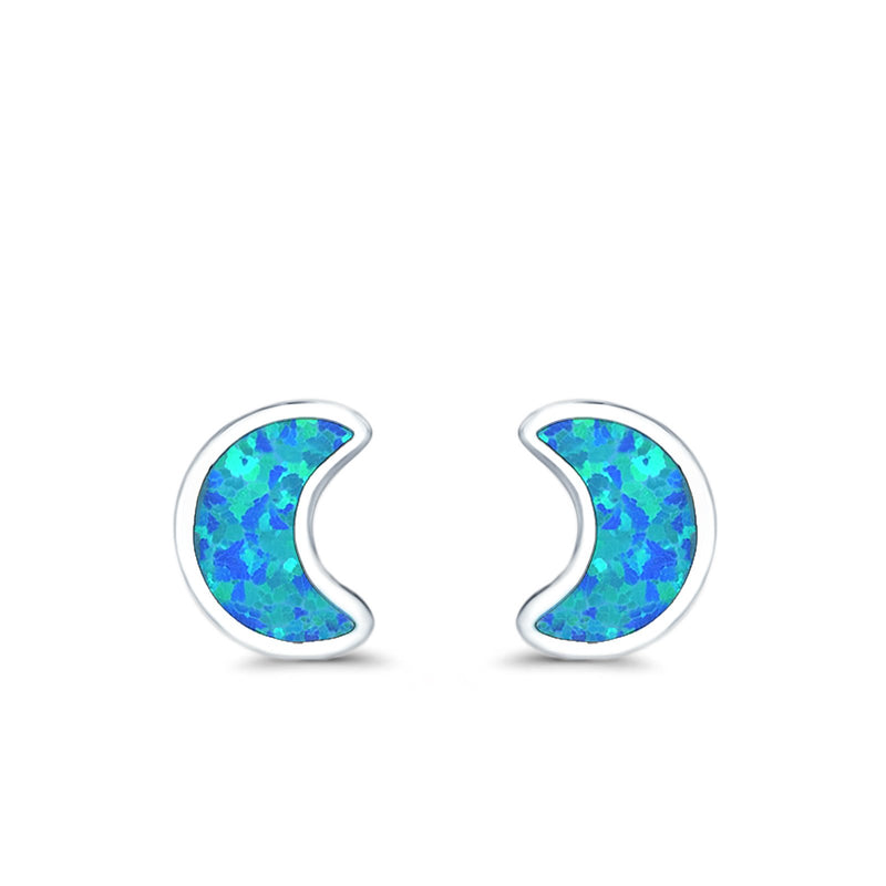 Moon Stud Earrings Lab Created Opal 925 Sterling Silver (14mm)