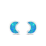 Moon Stud Earrings Lab Created Opal 925 Sterling Silver (14mm)