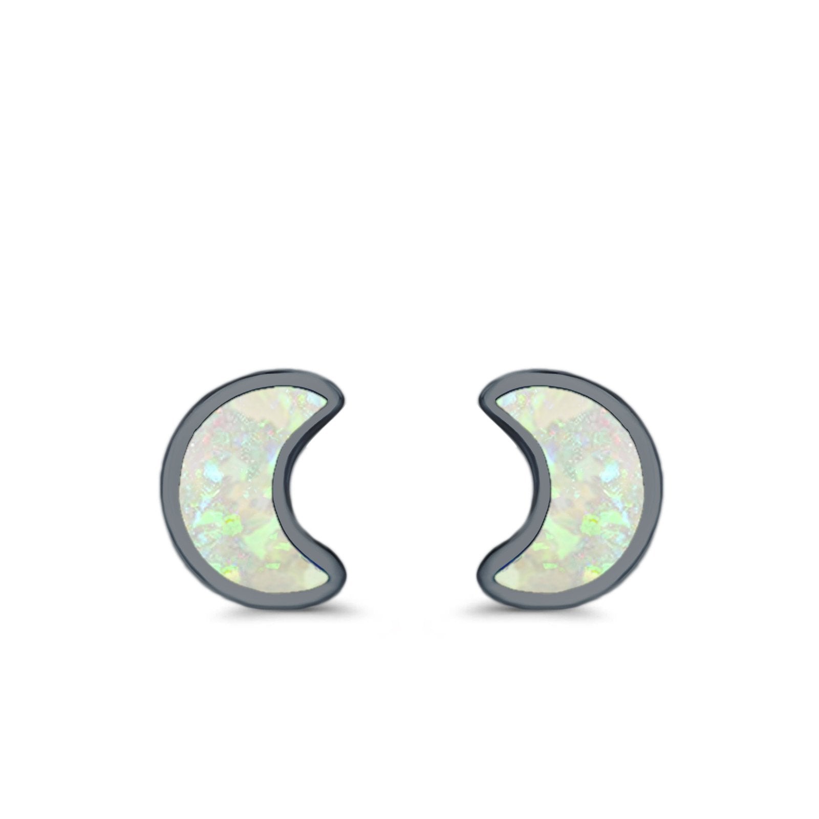 Moon Stud Earrings Lab Created Opal 925 Sterling Silver (14mm)