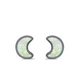 Moon Stud Earrings Lab Created Opal 925 Sterling Silver (14mm)