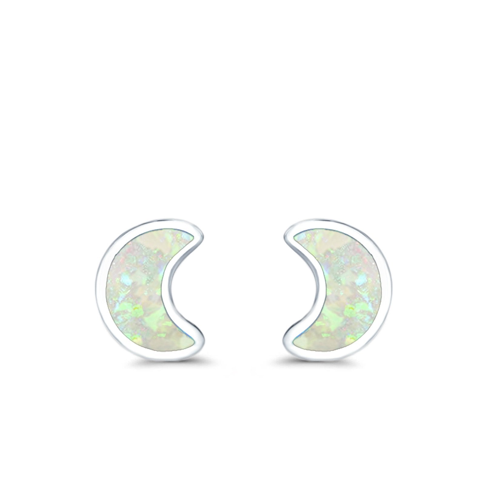 Moon Stud Earrings Lab Created Opal 925 Sterling Silver (14mm)