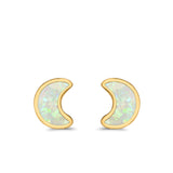 Moon Stud Earrings Lab Created Opal 925 Sterling Silver (14mm)