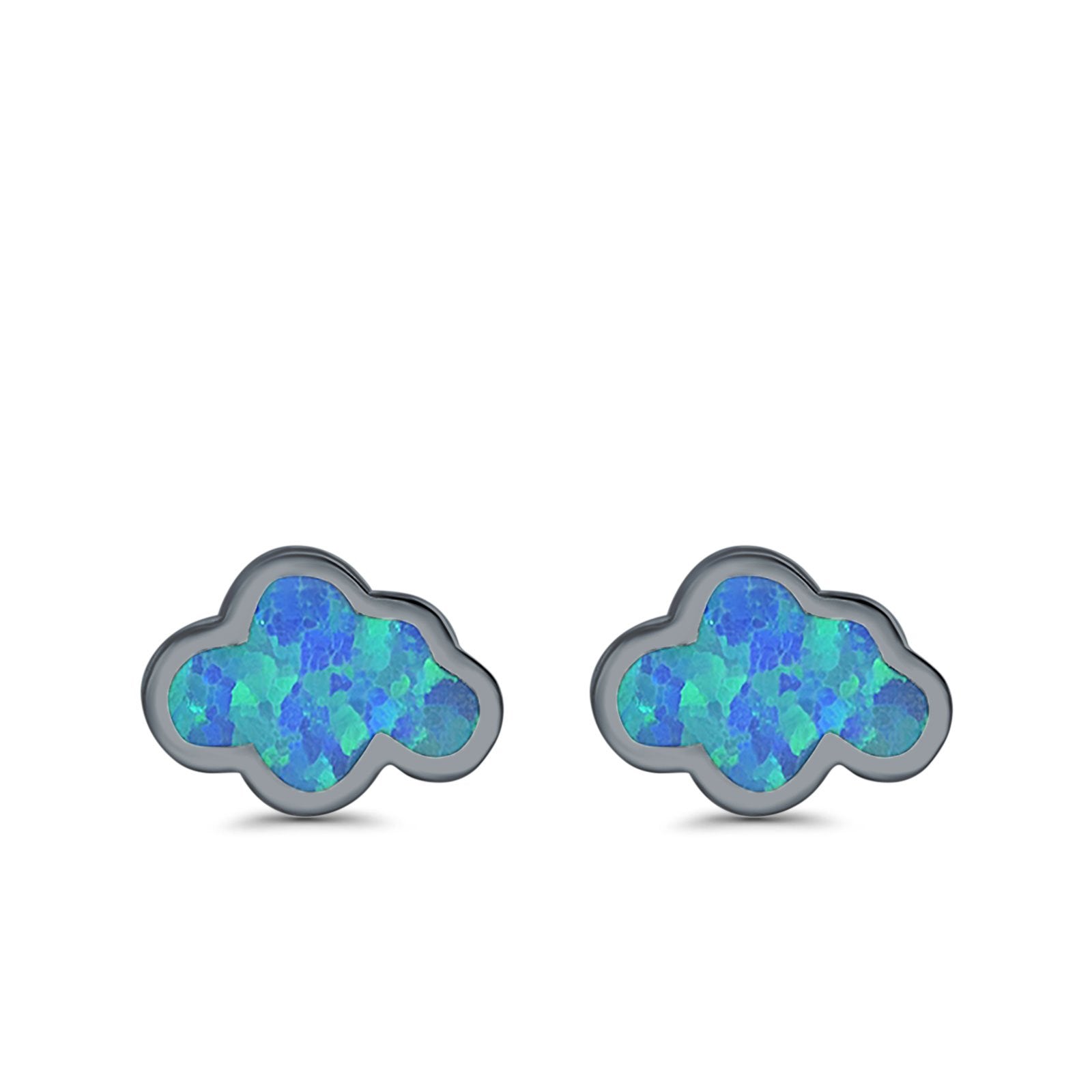 Cloud Stud Earrings Lab Created Opal 925 Sterling Silver (7mm)