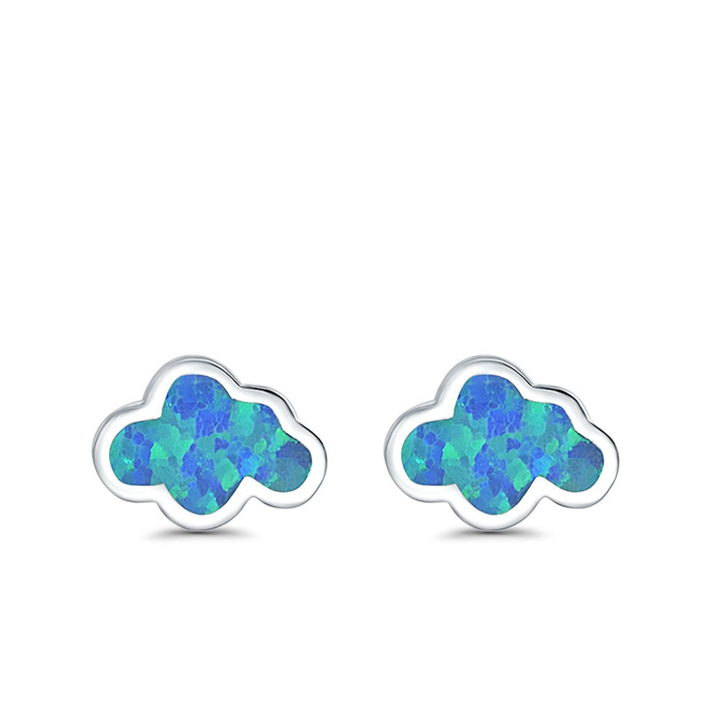 Cloud Stud Earrings Lab Created Opal 925 Sterling Silver (7mm)