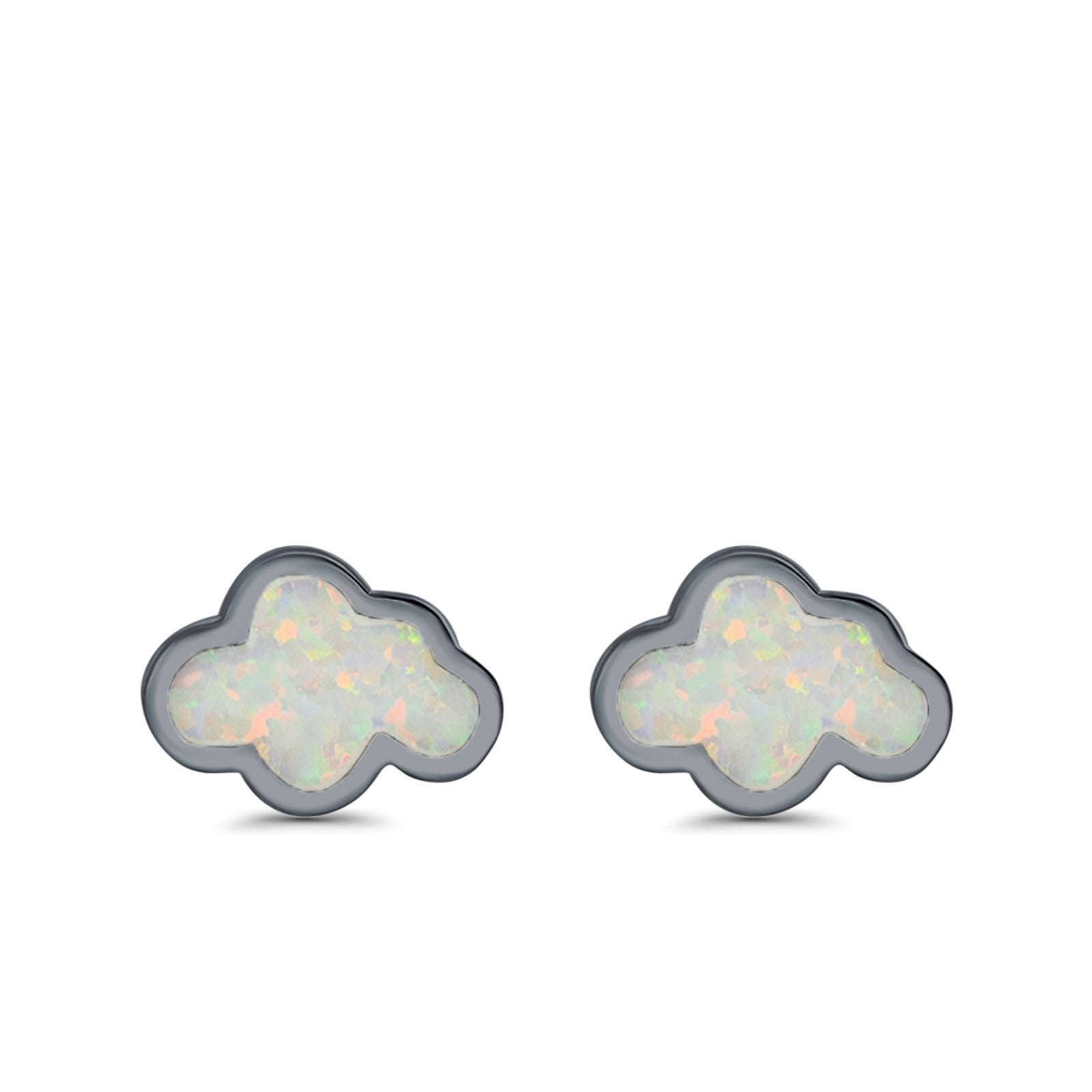Cloud Stud Earrings Lab Created Opal 925 Sterling Silver (7mm)