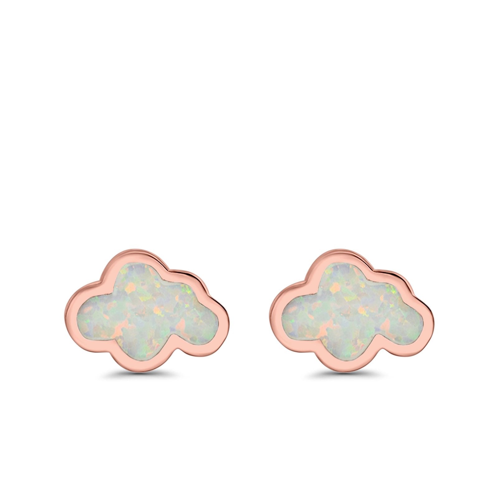 Cloud Stud Earrings Lab Created Opal 925 Sterling Silver (7mm)