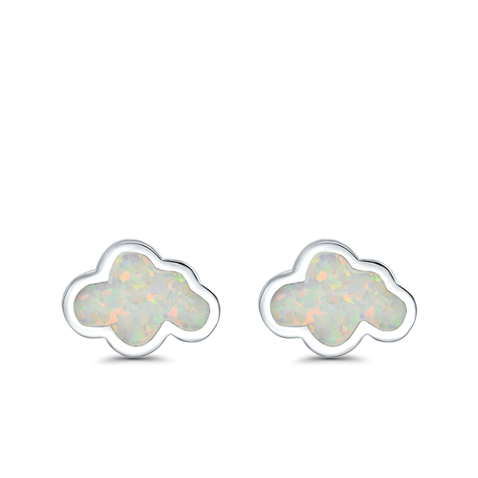 Cloud Stud Earrings Lab Created Opal 925 Sterling Silver (7mm)