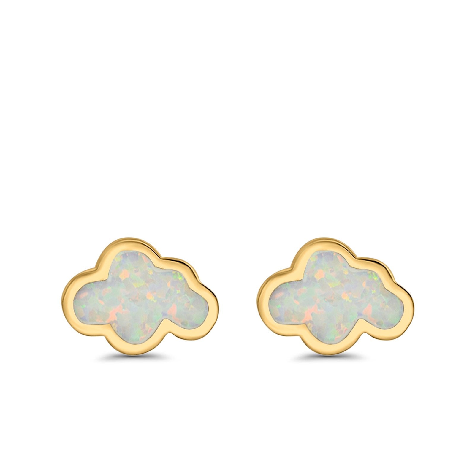 Cloud Stud Earrings Lab Created Opal 925 Sterling Silver (7mm)