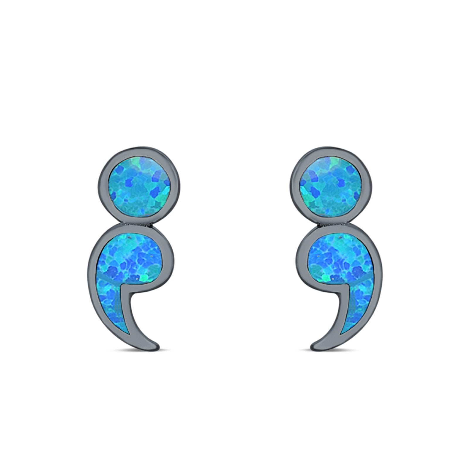 Semicolon Stud Earrings Lab Created Opal 925 Sterling Silver (11mm)