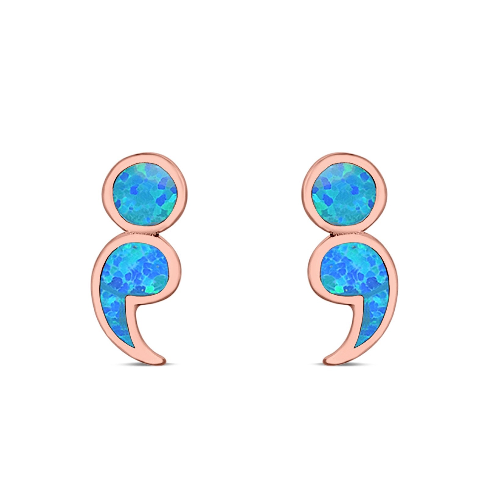 Semicolon Stud Earrings Lab Created Opal 925 Sterling Silver (11mm)