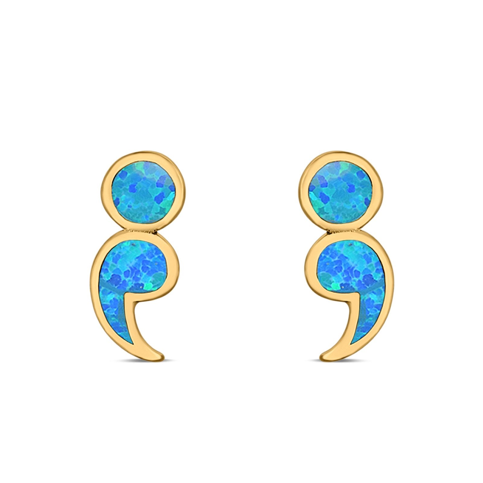 Semicolon Stud Earrings Lab Created Opal 925 Sterling Silver (11mm)