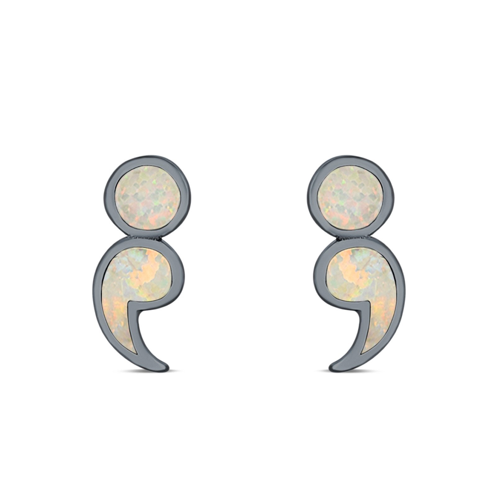 Semicolon Stud Earrings Lab Created Opal 925 Sterling Silver (11mm)