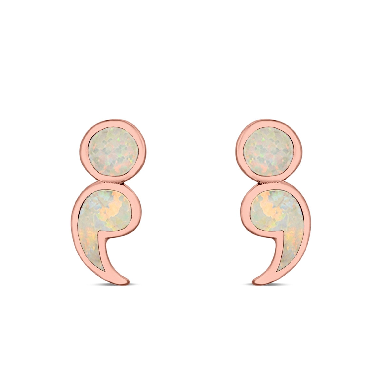 Semicolon Stud Earrings Lab Created Opal 925 Sterling Silver (11mm)