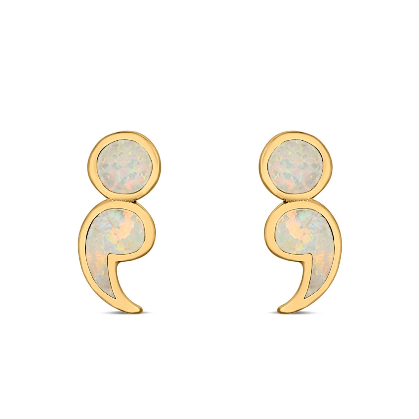 Semicolon Stud Earrings Lab Created Opal 925 Sterling Silver (11mm)