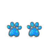 Paw Prints Stud Earrings Lab Created Opal 925 Sterling Silver (10mm)