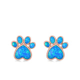 Paw Prints Stud Earrings Lab Created Opal 925 Sterling Silver (10mm)