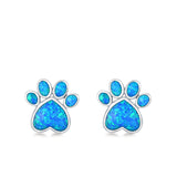 Paw Prints Stud Earrings Lab Created Opal 925 Sterling Silver (10mm)