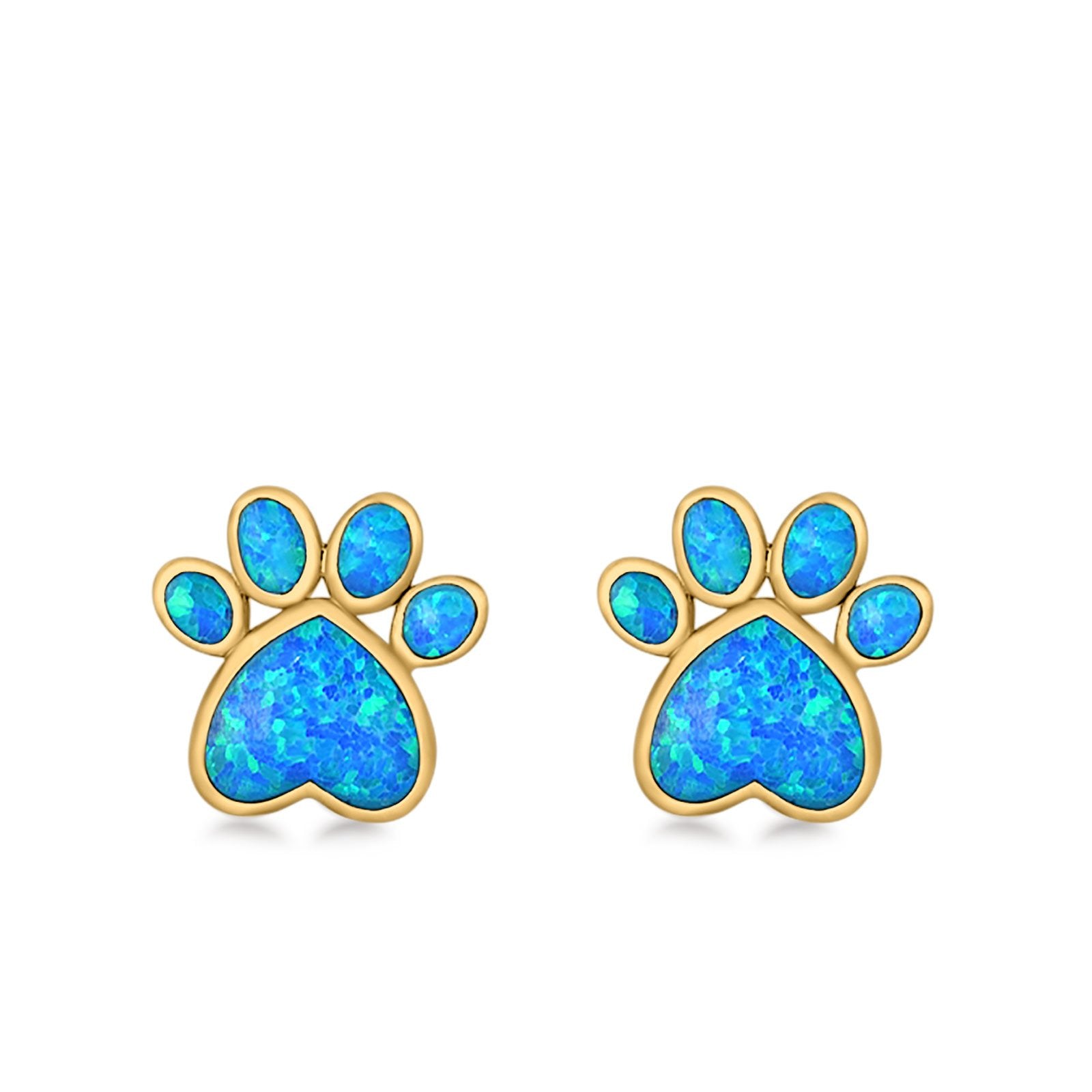 Paw Prints Stud Earrings Lab Created Opal 925 Sterling Silver (10mm)