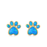 Paw Prints Stud Earrings Lab Created Opal 925 Sterling Silver (10mm)