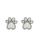 Paw Prints Stud Earrings Lab Created Opal 925 Sterling Silver (10mm)