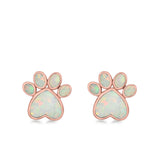 Paw Prints Stud Earrings Lab Created Opal 925 Sterling Silver (10mm)