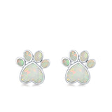 Paw Prints Stud Earrings Lab Created Opal 925 Sterling Silver (10mm)