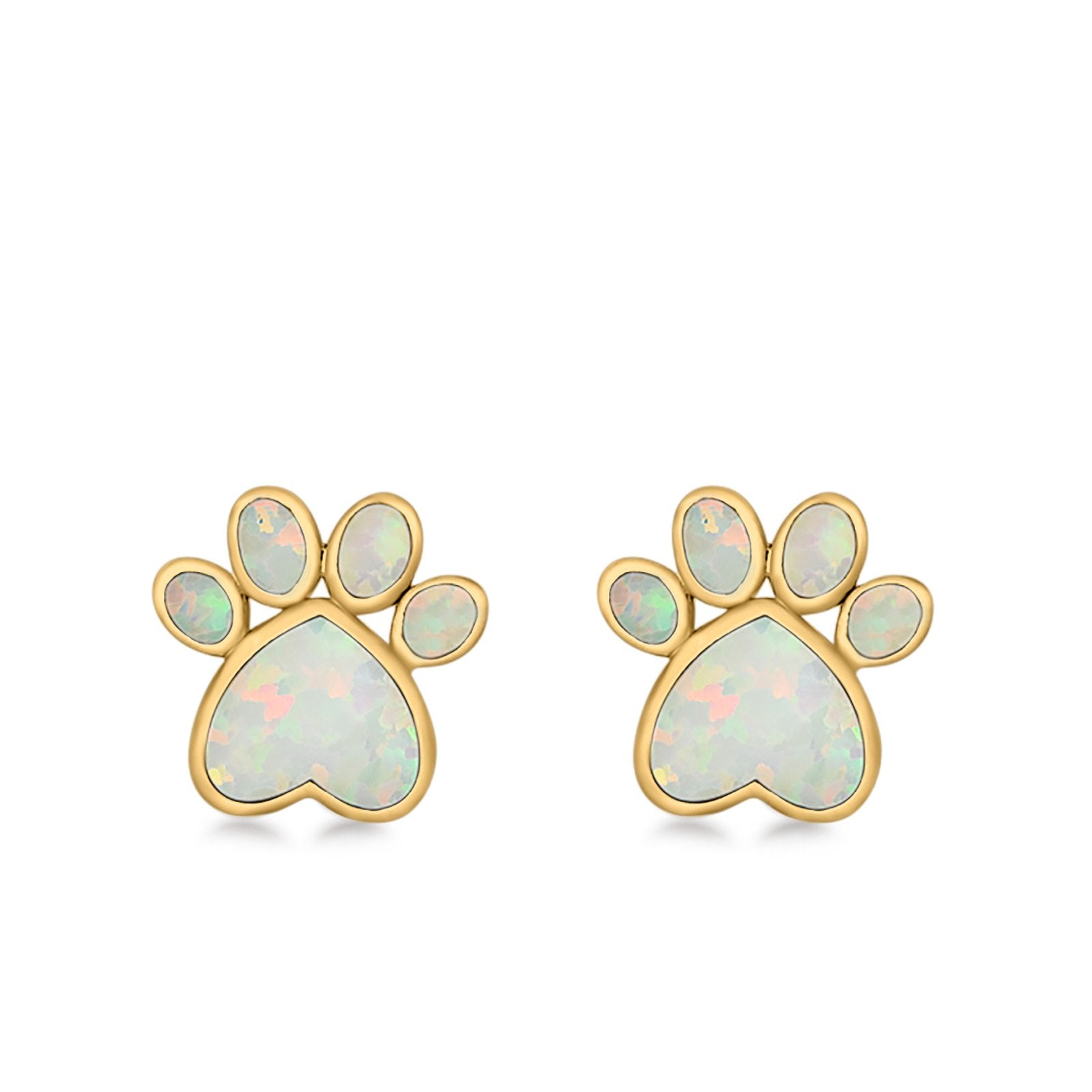 Paw Prints Stud Earrings Lab Created Opal 925 Sterling Silver (10mm)