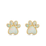 Paw Prints Stud Earrings Lab Created Opal 925 Sterling Silver (10mm)