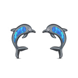 Dolphin Stud Earrings Lab Created Opal 925 Sterling Silver (13mm)