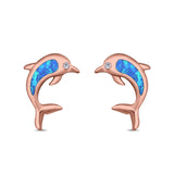 Dolphin Stud Earrings Lab Created Opal 925 Sterling Silver (13mm)