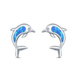 Dolphin Stud Earrings Lab Created Opal 925 Sterling Silver (13mm)