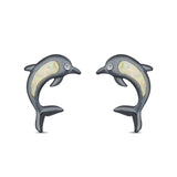Dolphin Stud Earrings Lab Created Opal 925 Sterling Silver (13mm)