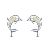 Dolphin Stud Earrings Lab Created Opal 925 Sterling Silver (13mm)