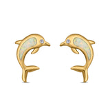 Dolphin Stud Earrings Lab Created Opal 925 Sterling Silver (13mm)