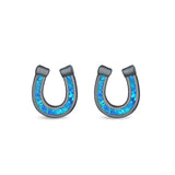 Horseshoe Stud Earrings Lab Created Opal 925 Sterling Silver (9mm)
