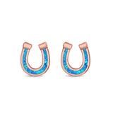 Horseshoe Stud Earrings Lab Created Opal 925 Sterling Silver (9mm)