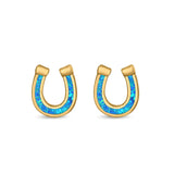 Horseshoe Stud Earrings Lab Created Opal 925 Sterling Silver (9mm)