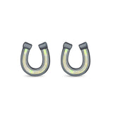 Horseshoe Stud Earrings Lab Created Opal 925 Sterling Silver (9mm)