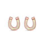 Horseshoe Stud Earrings Lab Created Opal 925 Sterling Silver (9mm)
