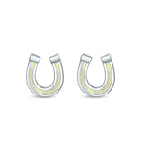 Horseshoe Stud Earrings Lab Created Opal 925 Sterling Silver (9mm)
