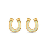 Horseshoe Stud Earrings Lab Created Opal 925 Sterling Silver (9mm)