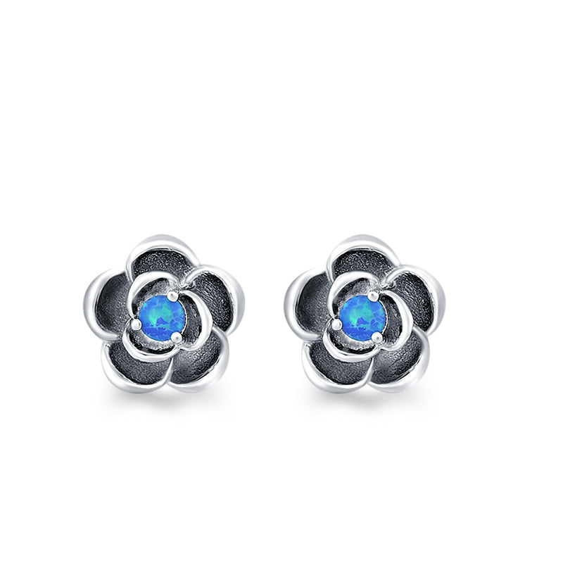 Flower Stud Earrings Lab Created Opal 925 Sterling Silver (10mm)