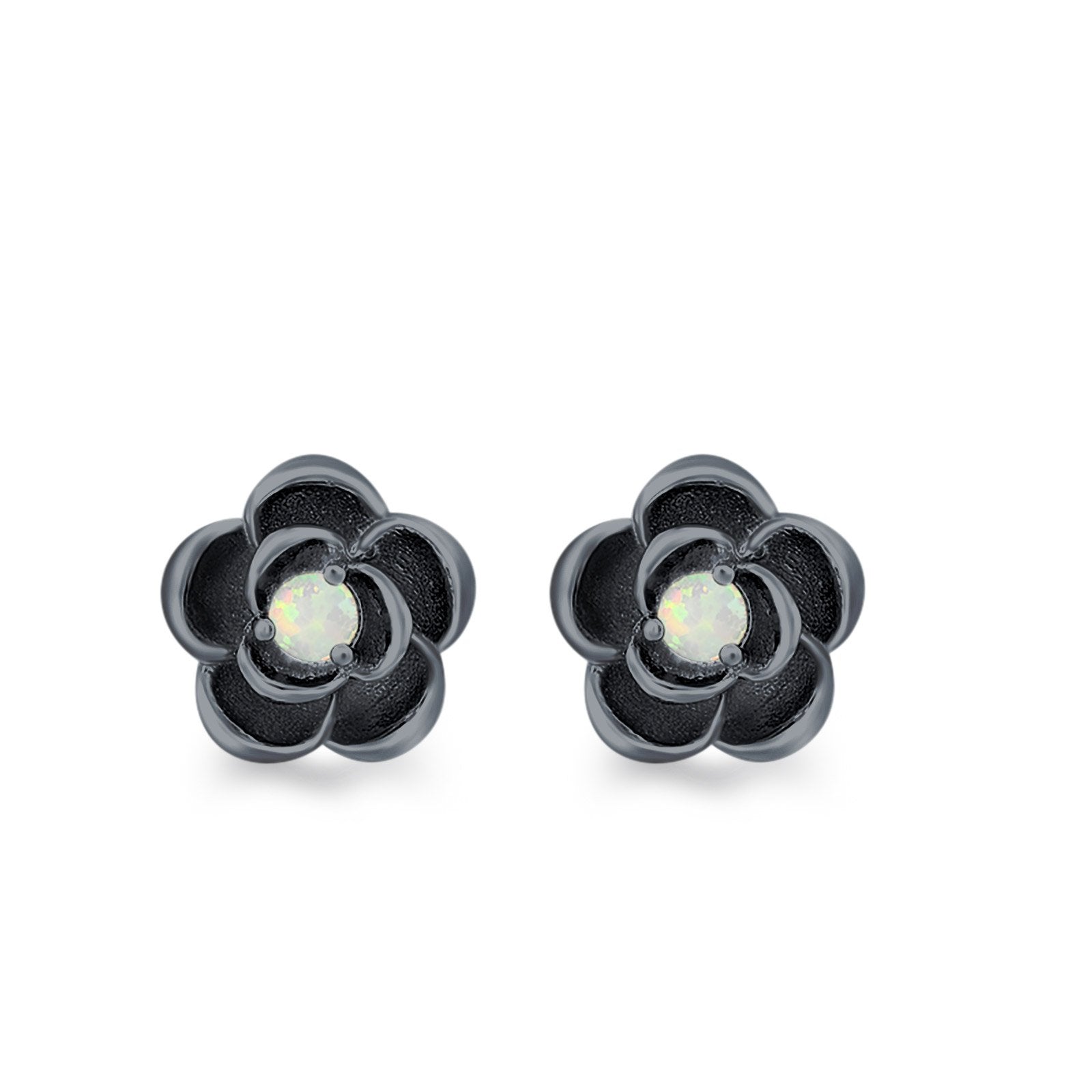 Flower Stud Earrings Lab Created Opal 925 Sterling Silver (10mm)